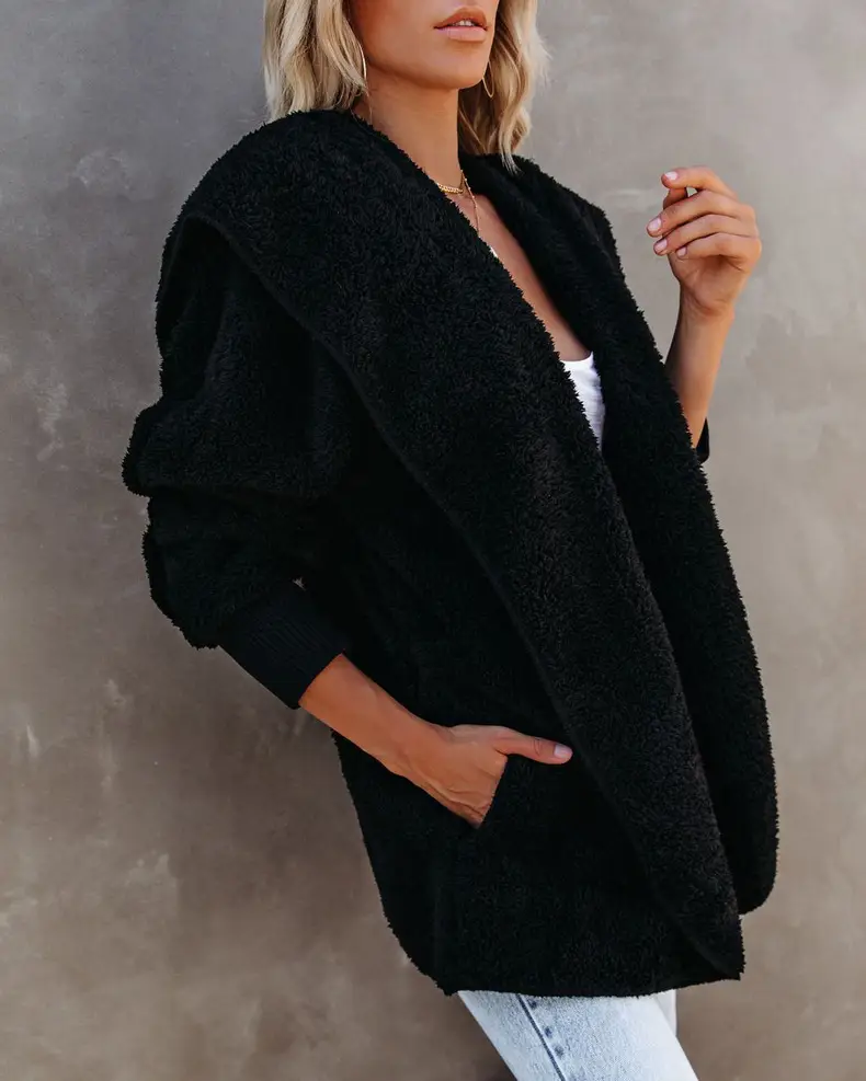 Women Woolen Hooded Coat Winter European American Loose Plush — feature 14