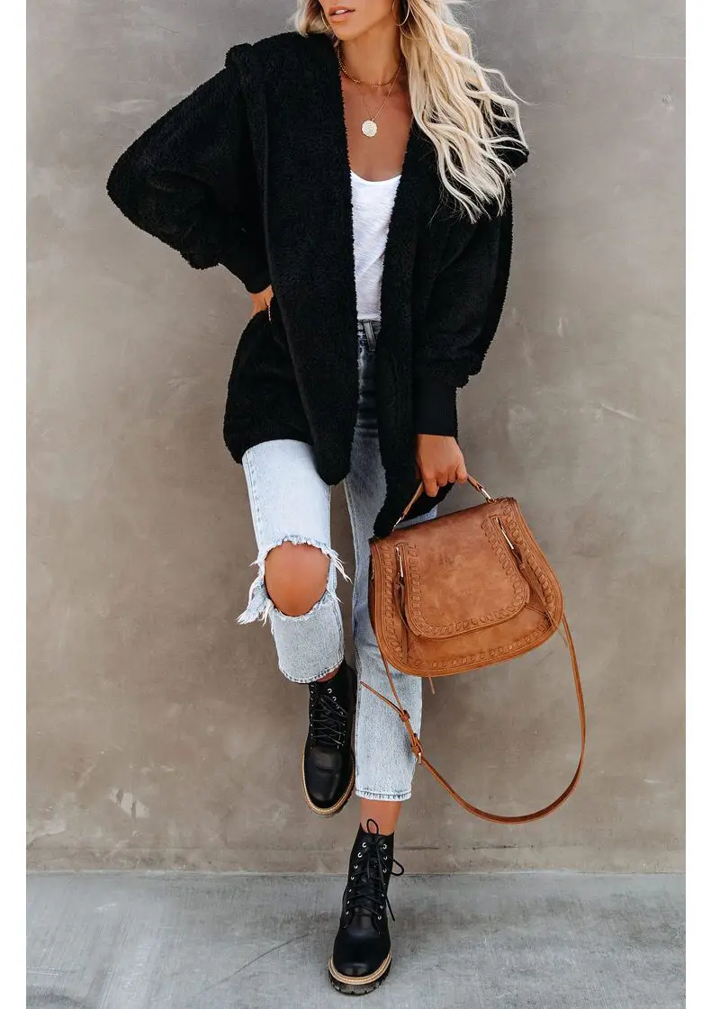 Women Woolen Hooded Coat Winter European American Loose Plush — feature 16
