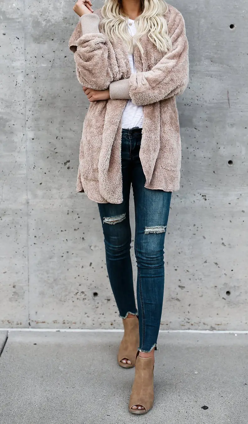 Women Woolen Hooded Coat Winter European American Loose Plush — feature 19