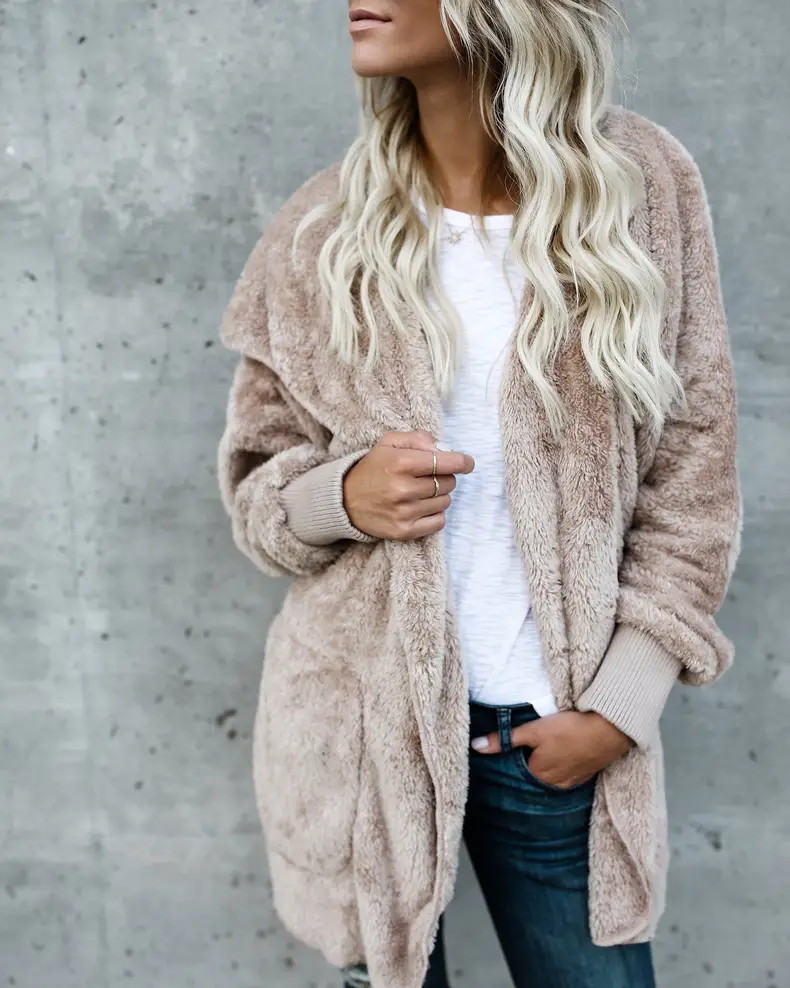 Women Woolen Hooded Coat Winter European American Loose Plush — feature 20