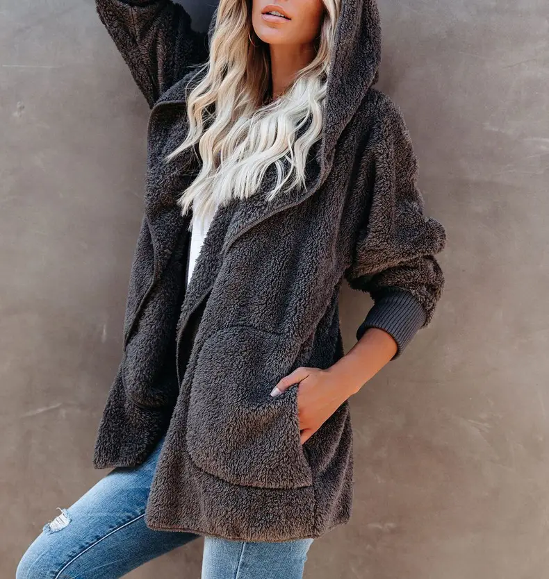 Women Woolen Hooded Coat Winter European American Loose Plush — feature 22