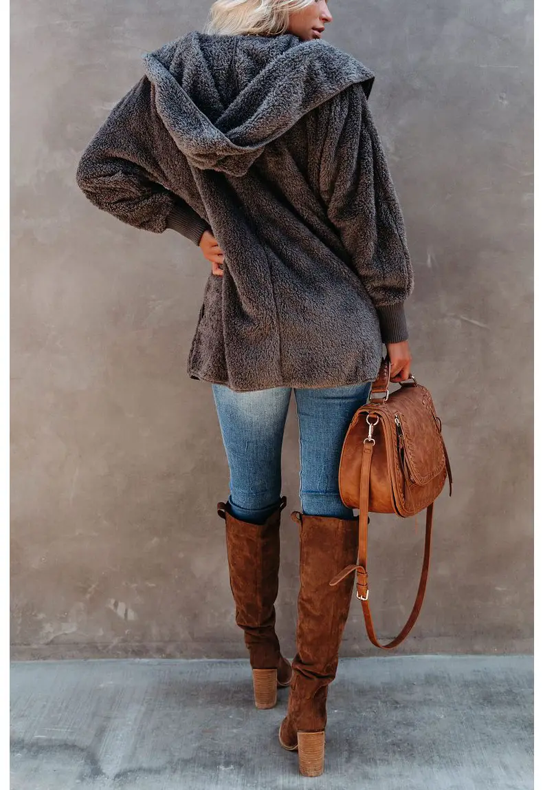 Women Woolen Hooded Coat Winter European American Loose Plush — feature 23