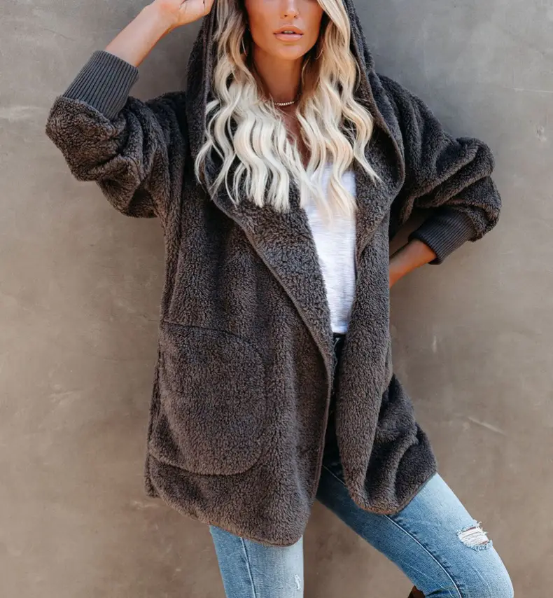 Women Woolen Hooded Coat Winter European American Loose Plush — feature 25