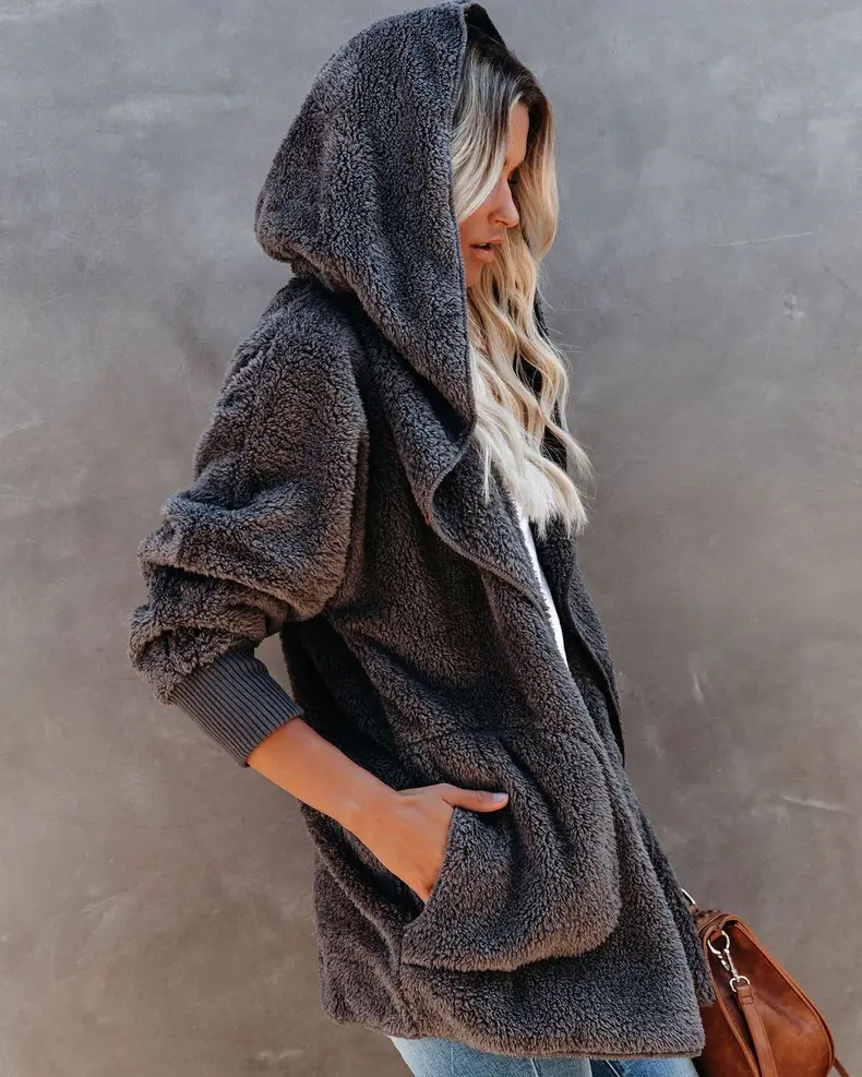 Women Woolen Hooded Coat Winter European American Loose Plush — feature 26