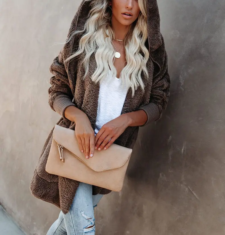 Women Woolen Hooded Coat Winter European American Loose Plush — feature 27