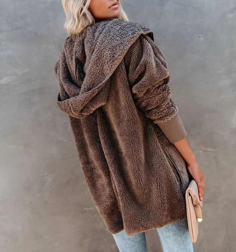 Women Woolen Hooded Coat Winter European American Loose Plush — feature 28