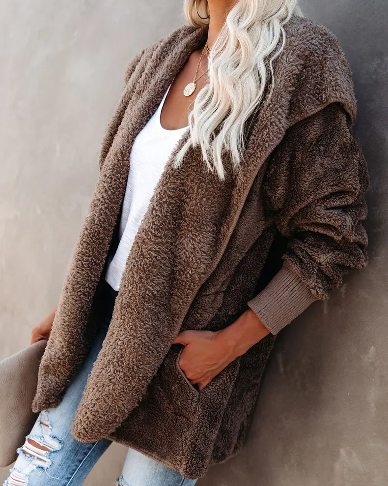 Women Woolen Hooded Coat Winter European American Loose Plush — feature 29
