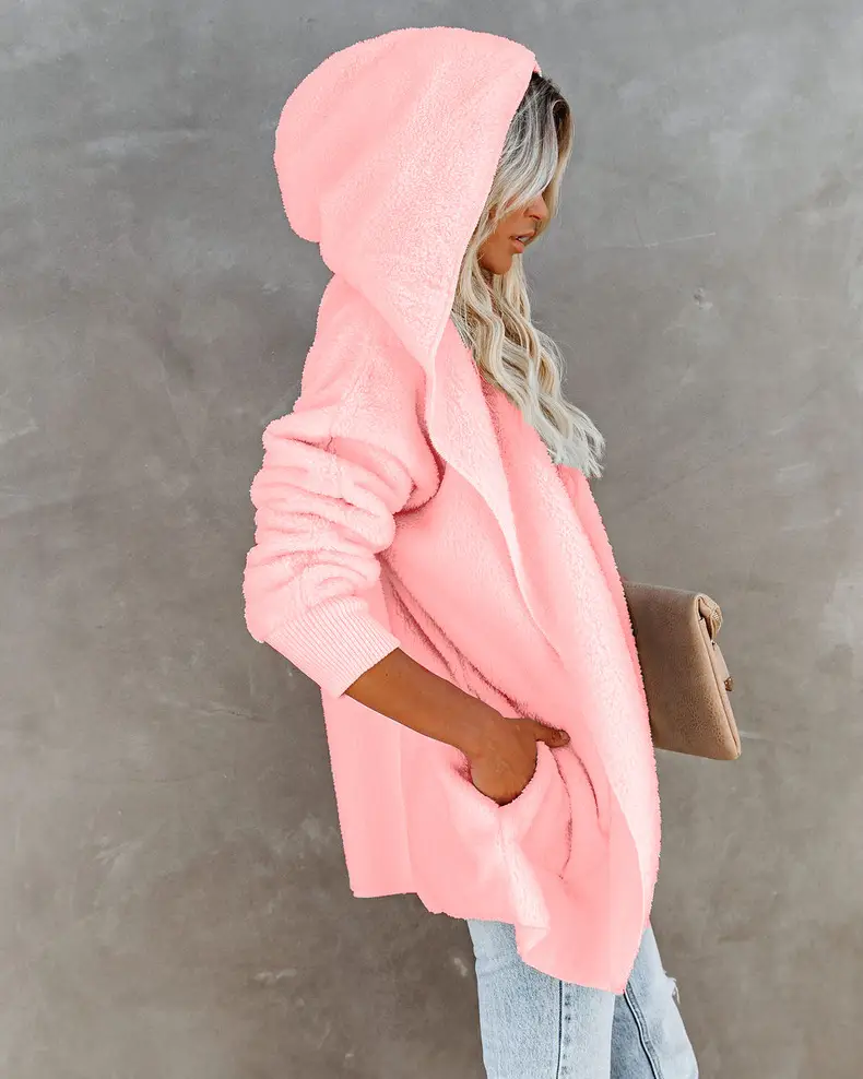 Women Woolen Hooded Coat Winter European American Loose Plush — feature 6