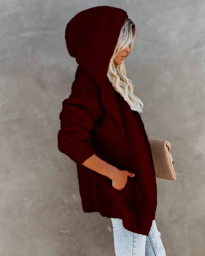 Women Woolen Hooded Coat Winter European American Loose Plush — feature 8