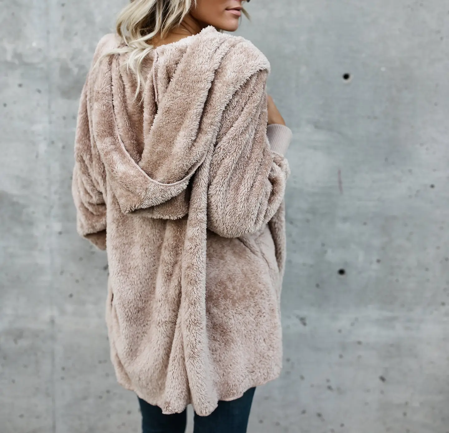 Women Woolen Hooded Coat Winter European American Loose Plush - Image 2