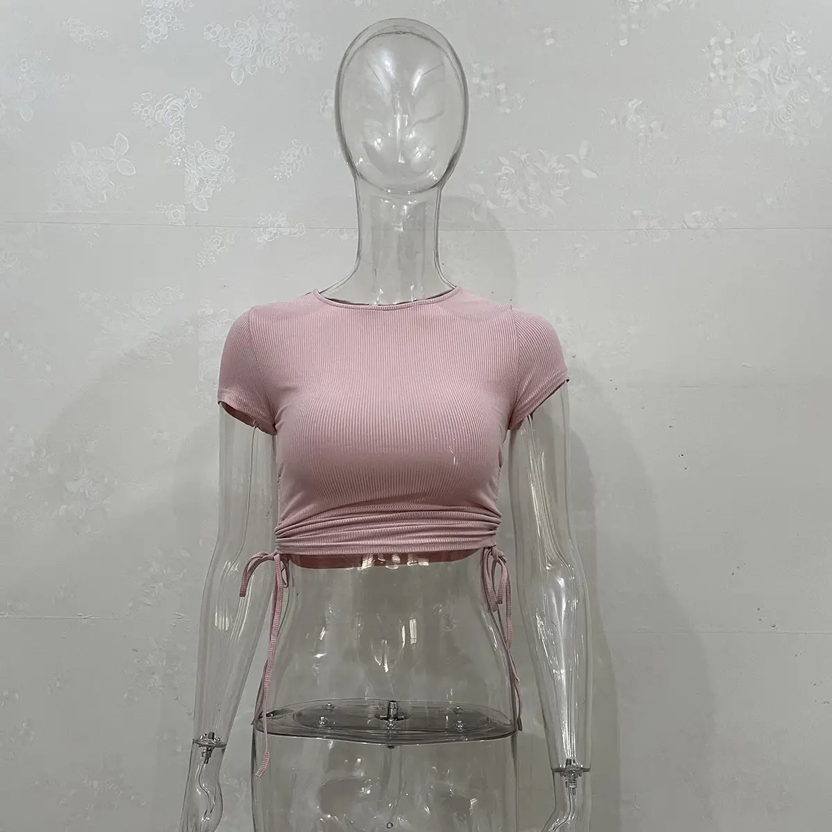 Light Blue Pit Strip Navel Top with White Pants - Image 2