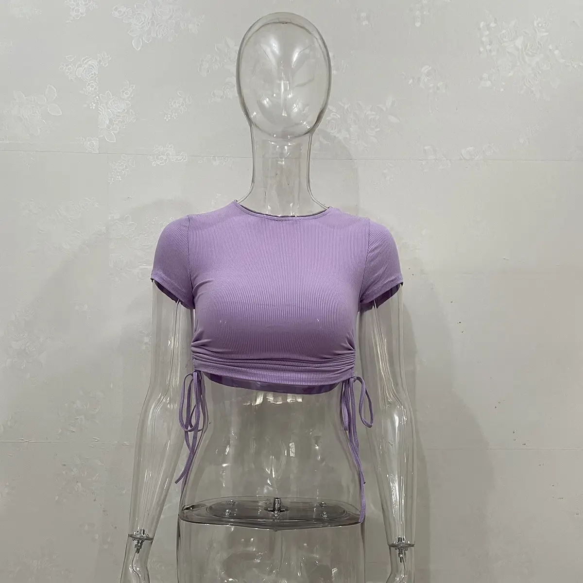 Light Blue Pit Strip Navel Top with White Pants - Image 3