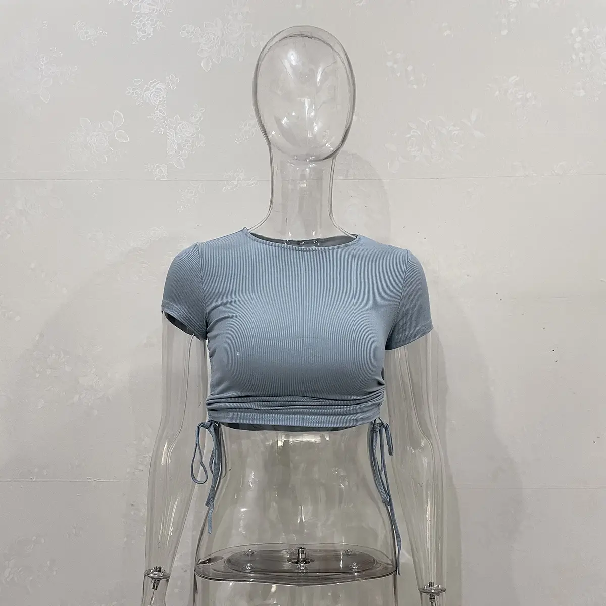 Light Blue Pit Strip Navel Top with White Pants - Image 7