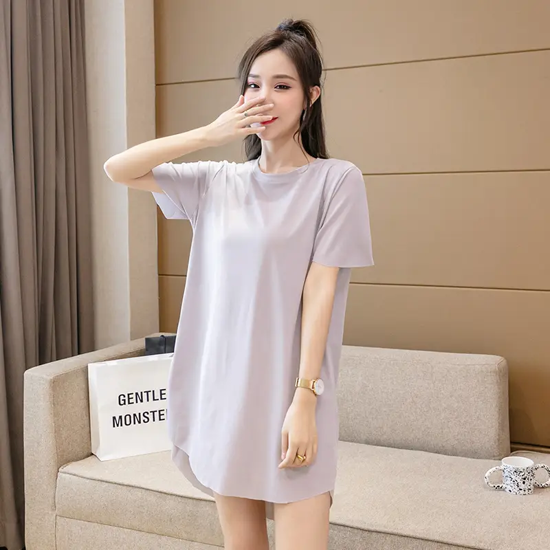 Ice Silk Dress Nightgown for Women Plus Size Summer Thin Section 100kg Fat Sister Short-Sleeved Home Clothes Versatile Slimming Look Can Be Worn Outside