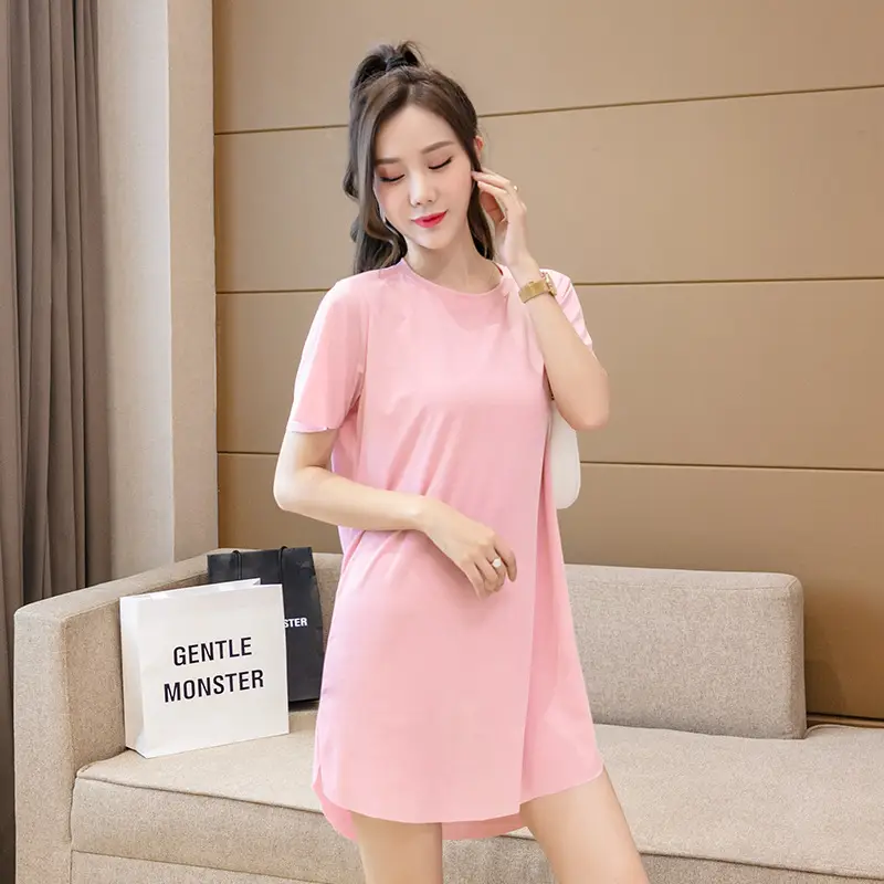 Ice Silk Dress Nightgown for Women Plus Size Summer Thin Section 100kg Fat Sister Short-Sleeved Home Clothes Versatile Slimming Look Can Be Worn Outside