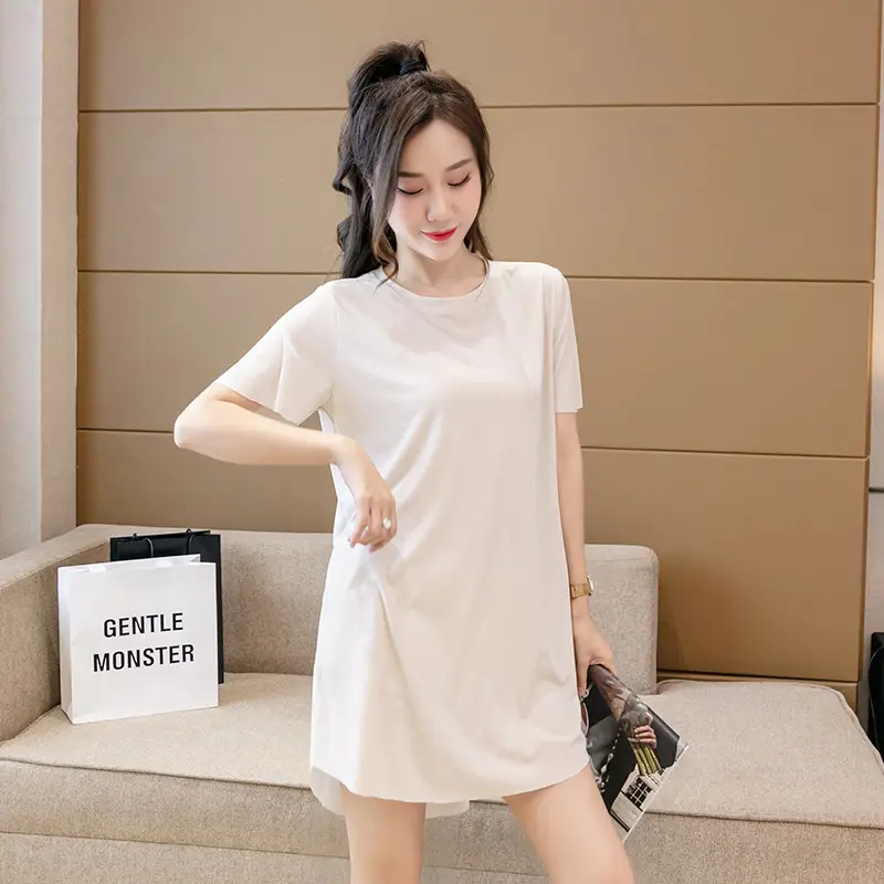 Ice Silk Dress Nightgown for Women Plus Size Summer Thin Section 100kg Fat Sister Short-Sleeved Home Clothes Versatile Slimming Look Can Be Worn Outside