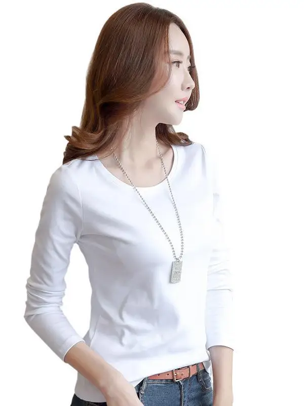 Women White Crewneck Long Sleeve T-Shirt Slim Fit - Image 9