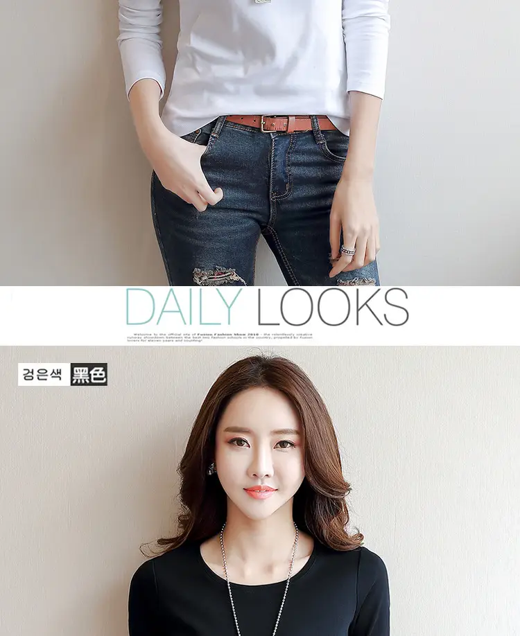 Women White Crewneck Long Sleeve T-Shirt Slim Fit — feature 13