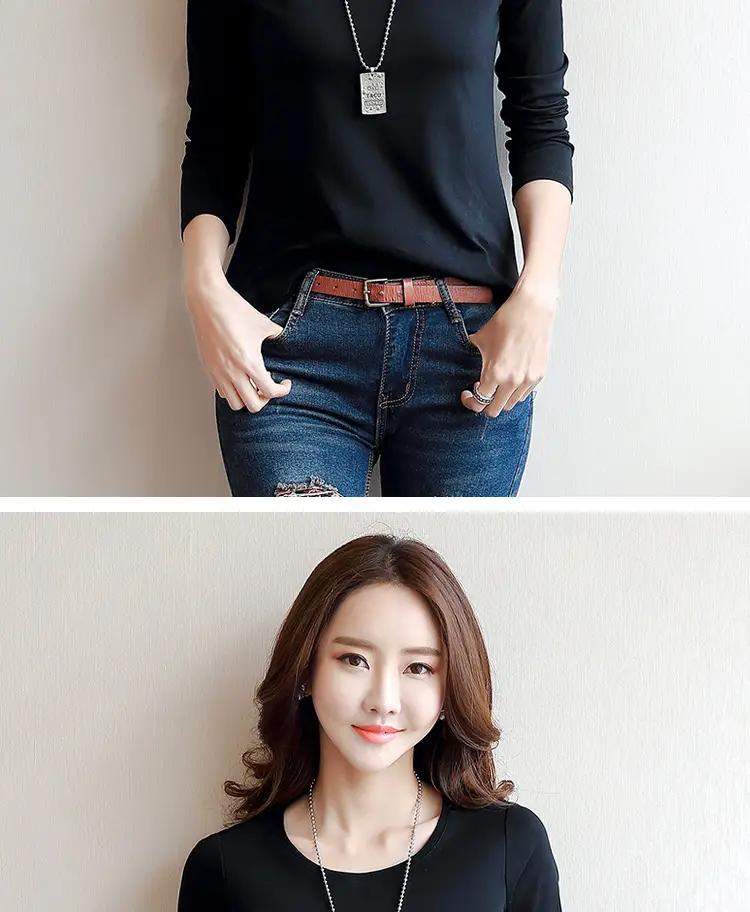 Women White Crewneck Long Sleeve T-Shirt Slim Fit — feature 14