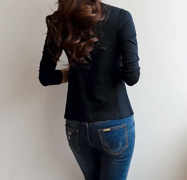 Women White Crewneck Long Sleeve T-Shirt Slim Fit — feature 19