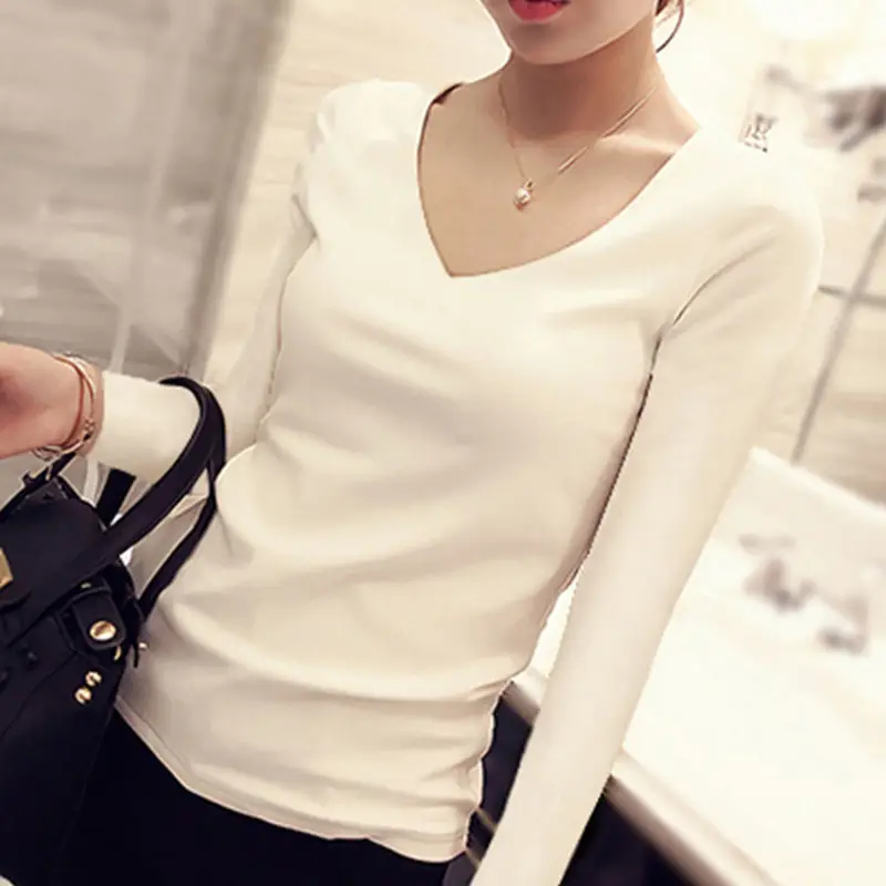 Women White Crewneck Long Sleeve T-Shirt Slim Fit - Image 4