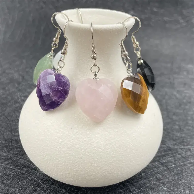 Amethyst Heart Earrings for Girls Pink Crystal Peach - Image 4