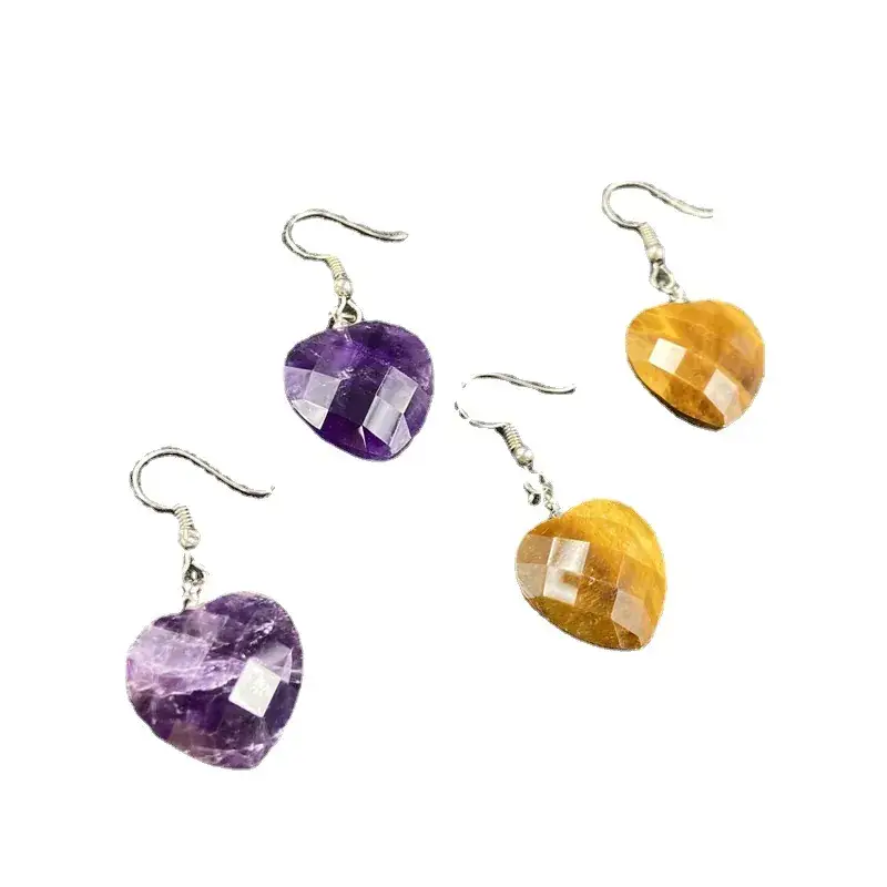 Amethyst Heart Earrings for Girls Pink Crystal Peach - Image 6