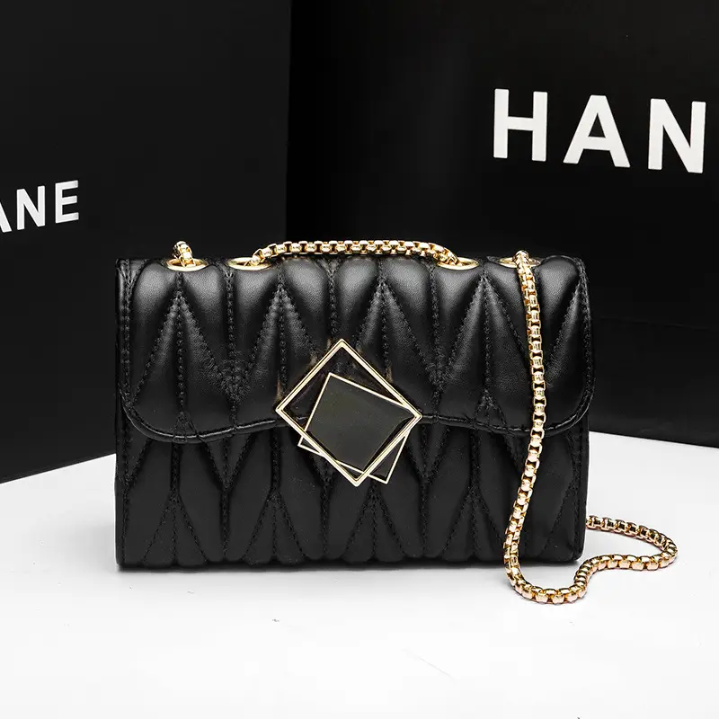 Black Pleated Chain Crossbody Bag for Women 2025 - Image 3