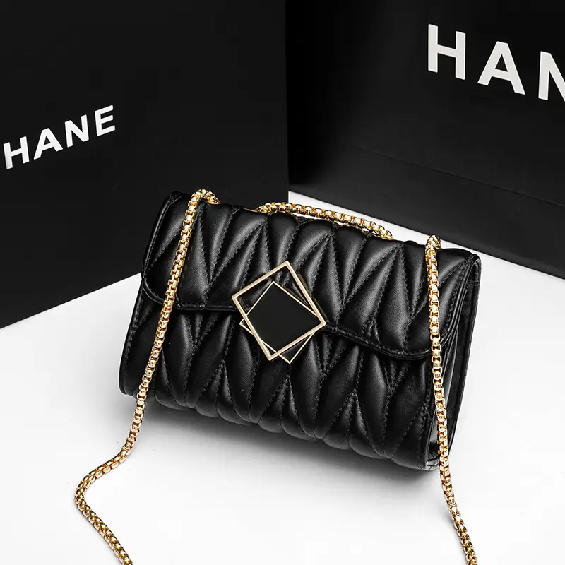 Black Pleated Chain Crossbody Bag for Women 2025 - Image 4