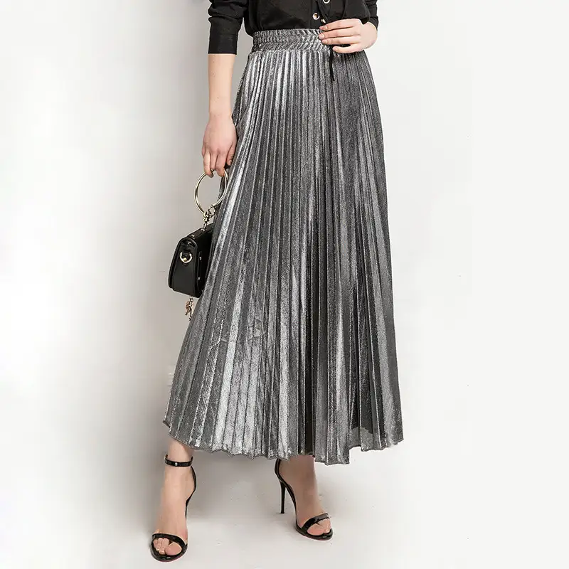 Blue Pleated High Waist Skirt for Women Plus Size - Image 9
