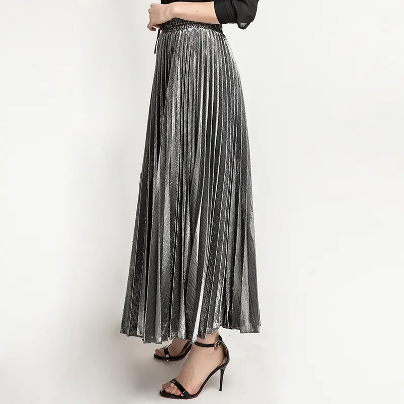 Blue Pleated High Waist Skirt for Women Plus Size - Image 10