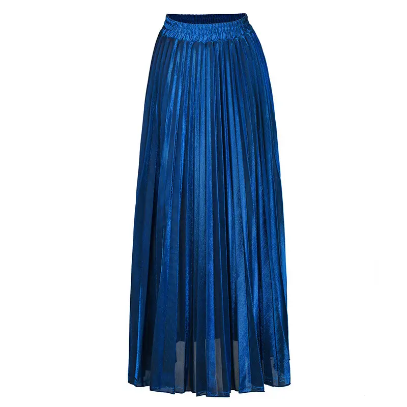 Blue Pleated High Waist Skirt for Women Plus Size - Image 3