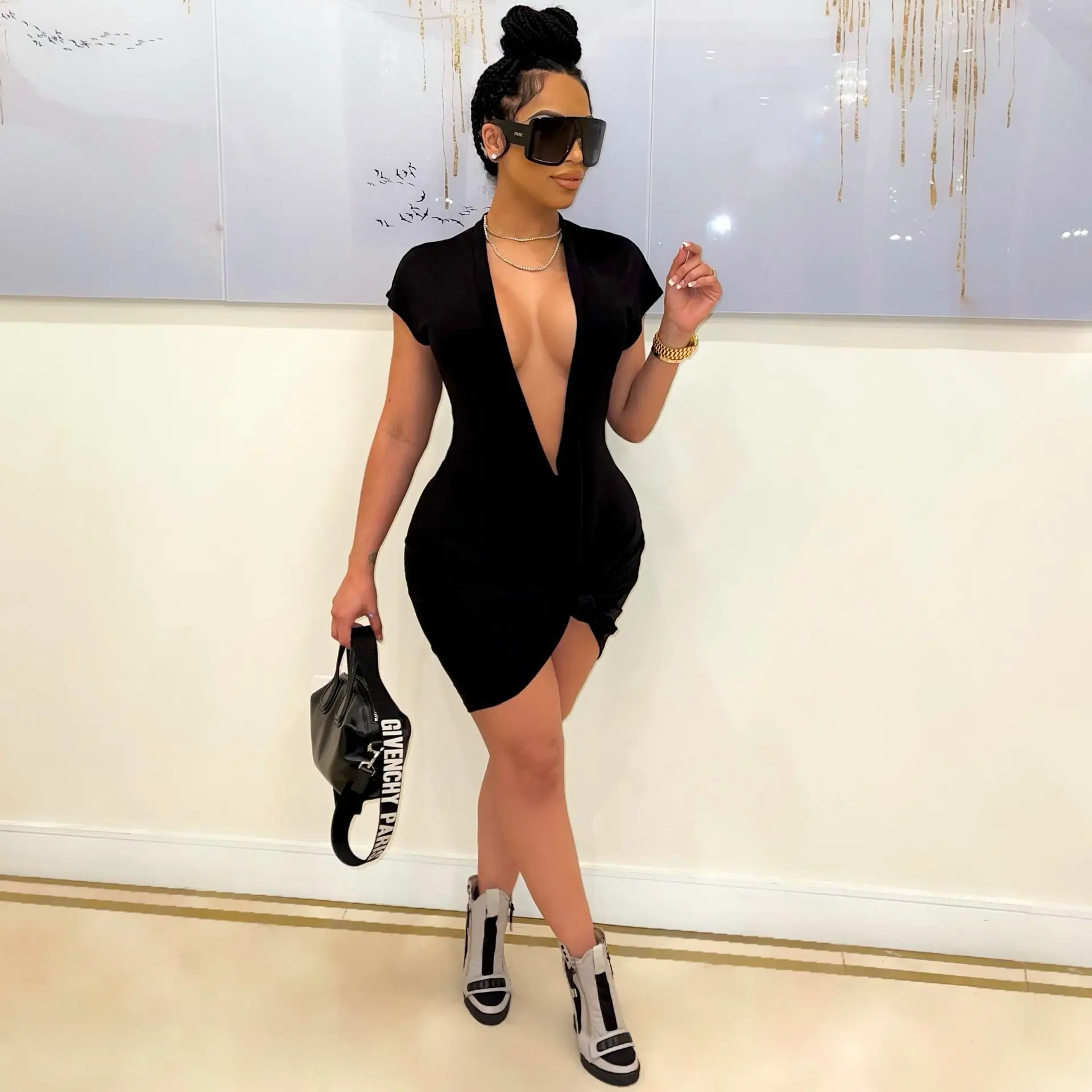 2021 Women's Deep V Neck Sleeve Hip Dress - Image 6
