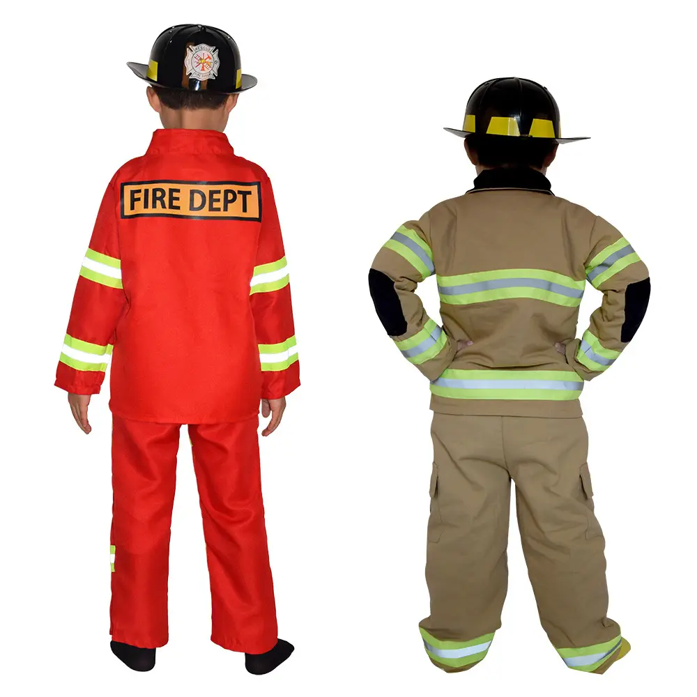 Children Firefighter Suit Tan Neon Stripes Zipper Jacket Pants Set - Image 12
