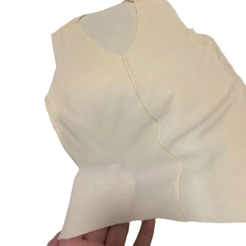 Women's Ice Silk V-Neck Vest Pink Small Button Knit Sleeveless Top - Image 6