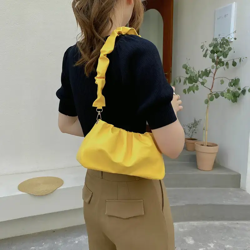 Yellow Ruffled Shoulder Bag for Women 2021 - Image 7