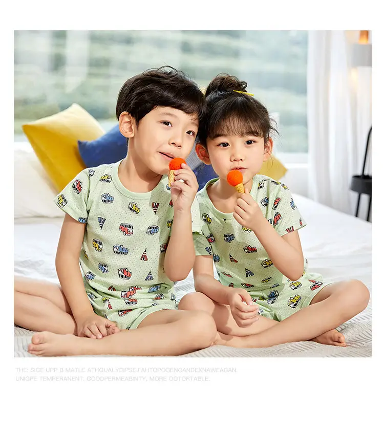 Children Cotton Printed Shorts Set Yellow Summer Pajamas — feature 10