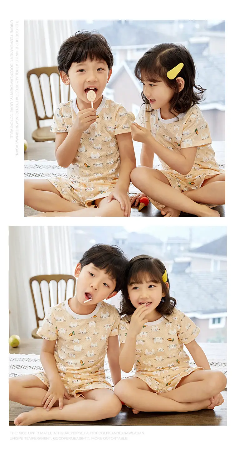 Children Cotton Printed Shorts Set Yellow Summer Pajamas — feature 12
