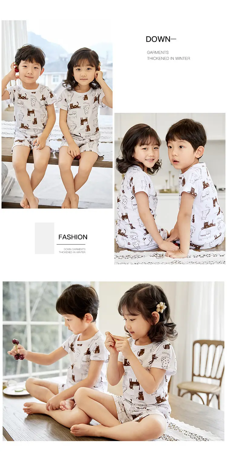 Children Cotton Printed Shorts Set Yellow Summer Pajamas — feature 13