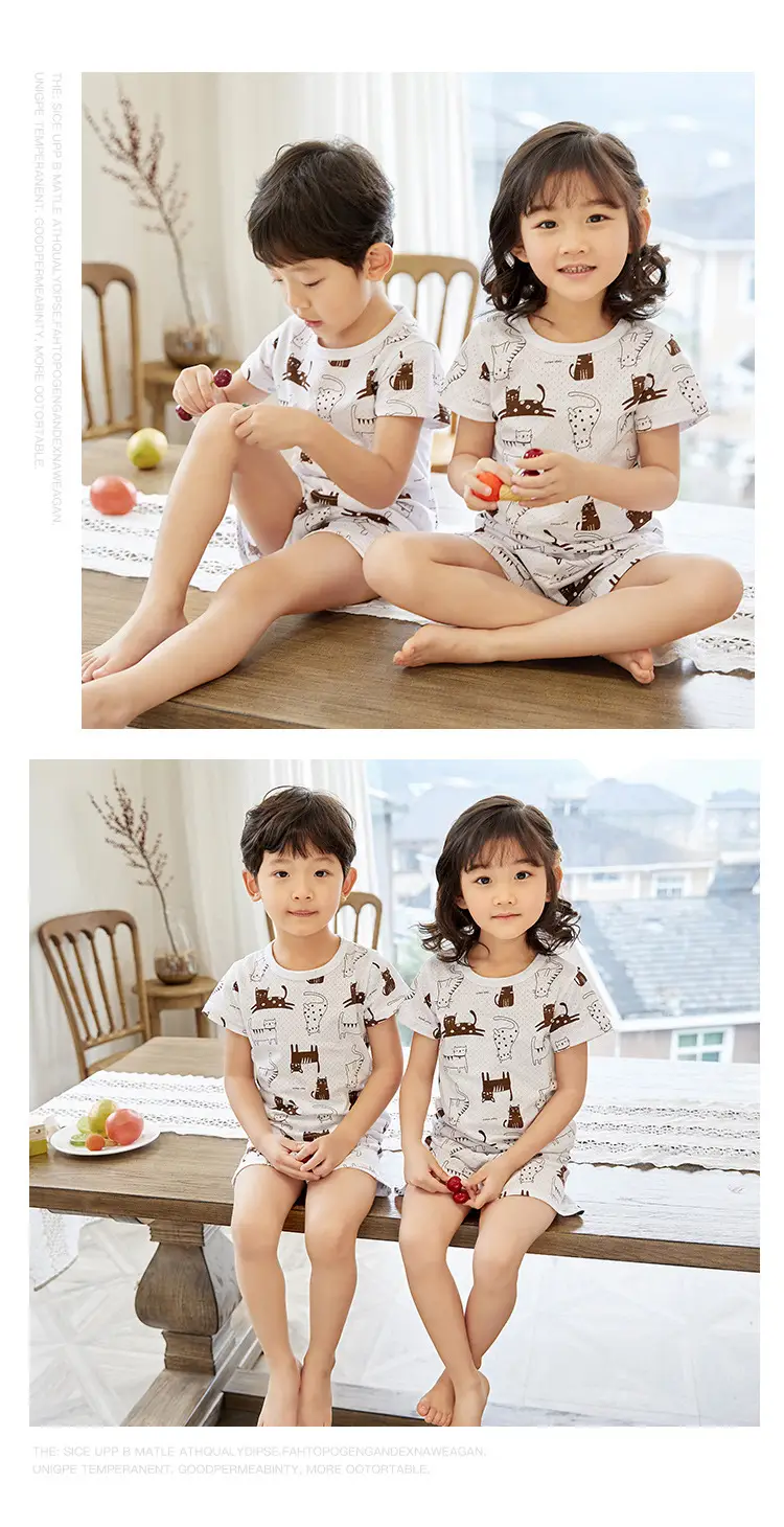 Children Cotton Printed Shorts Set Yellow Summer Pajamas — feature 14