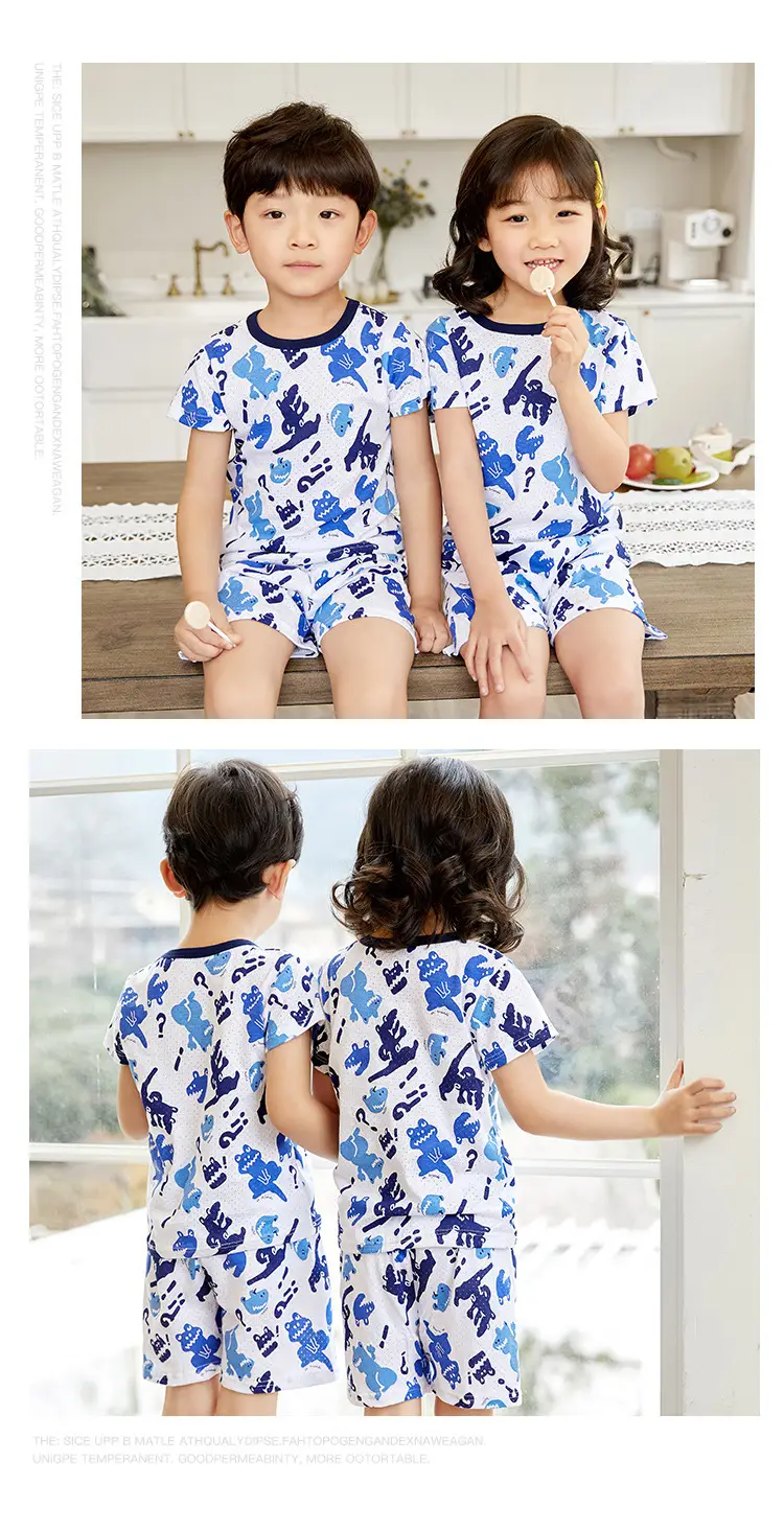 Children Cotton Printed Shorts Set Yellow Summer Pajamas — feature 16