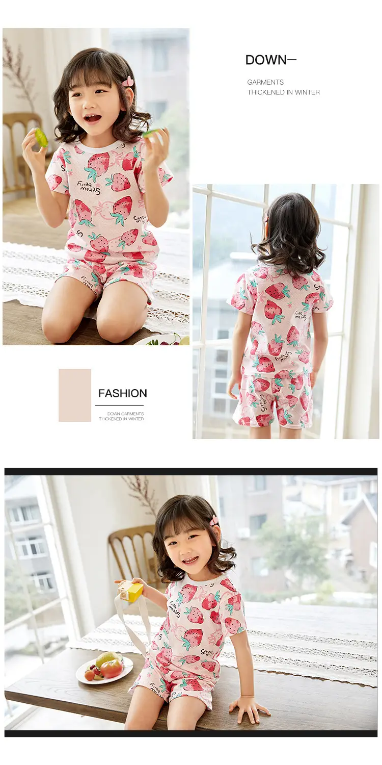 Children Cotton Printed Shorts Set Yellow Summer Pajamas — feature 17