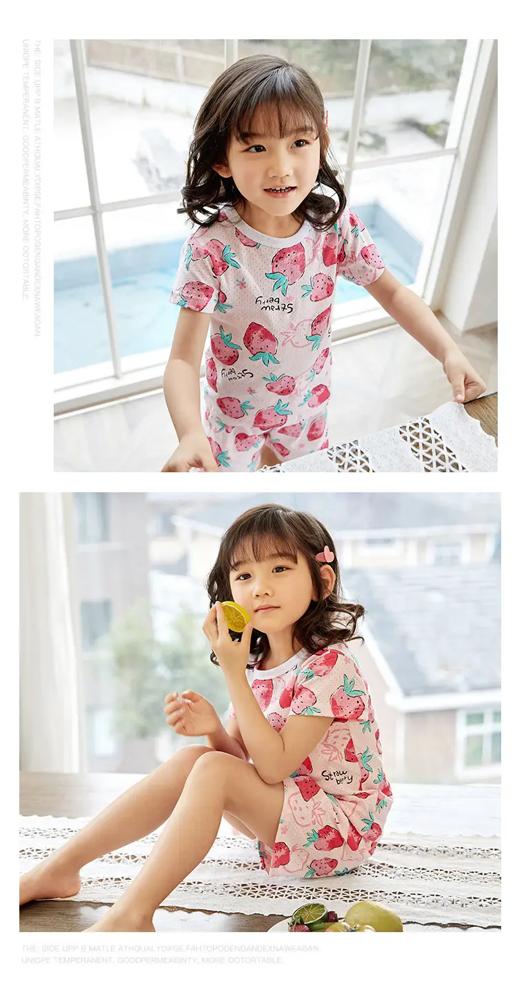 Children Cotton Printed Shorts Set Yellow Summer Pajamas — feature 18