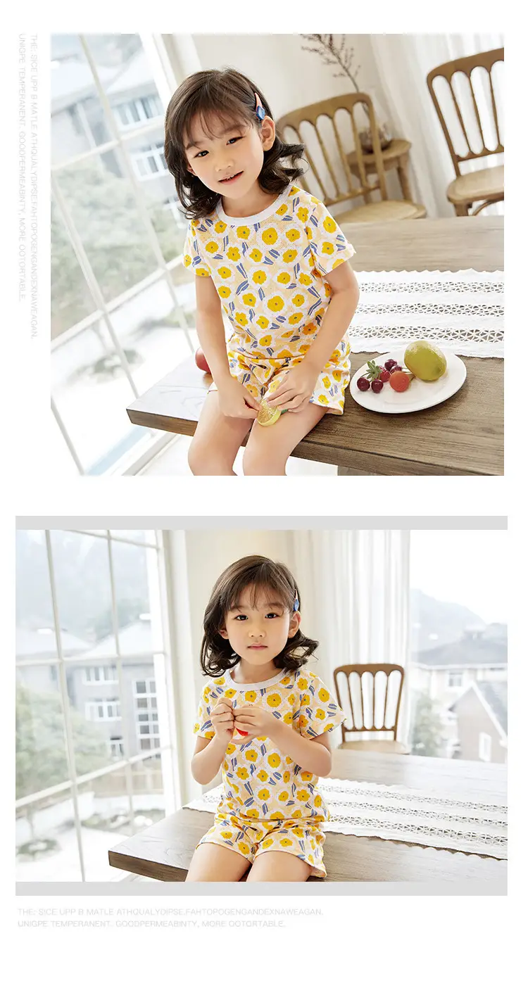 Children Cotton Printed Shorts Set Yellow Summer Pajamas — feature 20