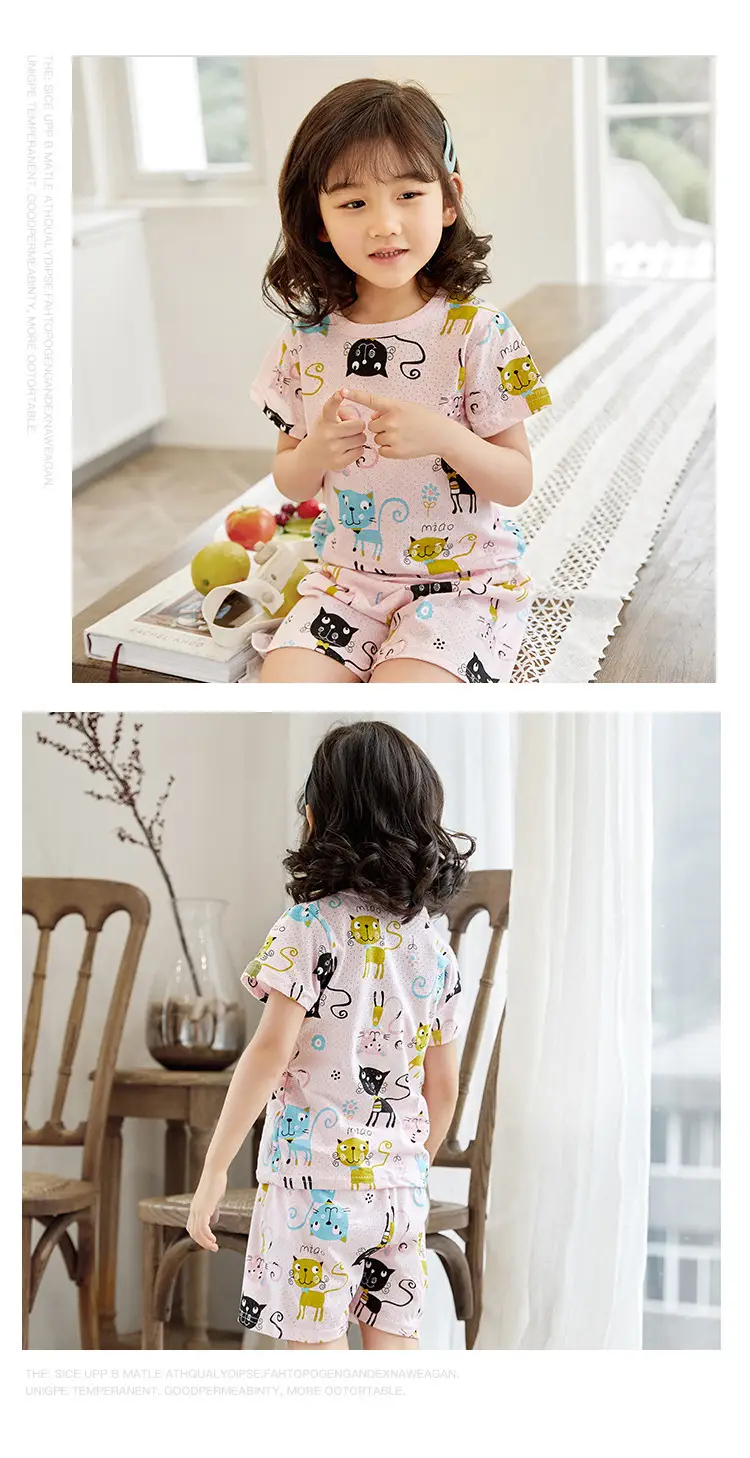 Children Cotton Printed Shorts Set Yellow Summer Pajamas — feature 22