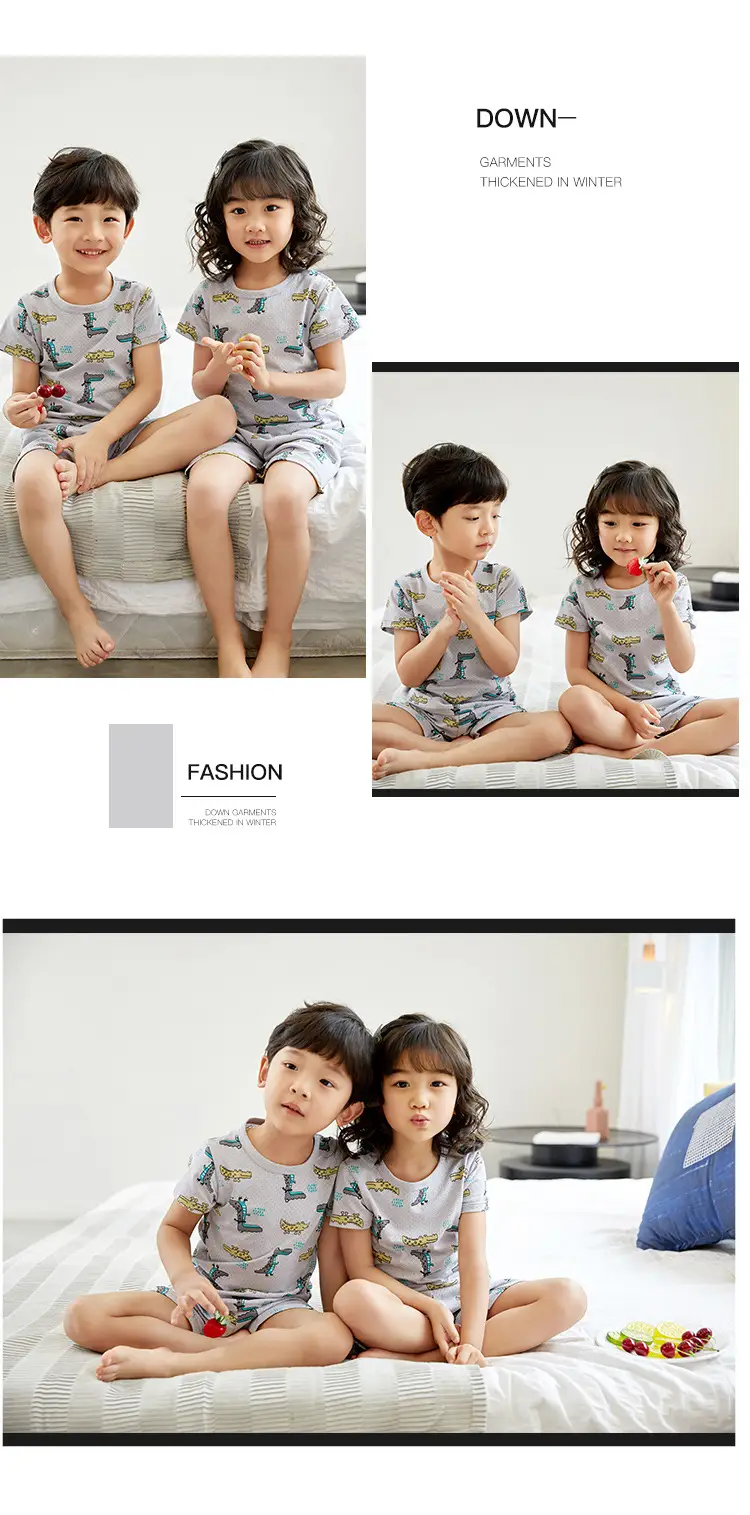 Children Cotton Printed Shorts Set Yellow Summer Pajamas — feature 23