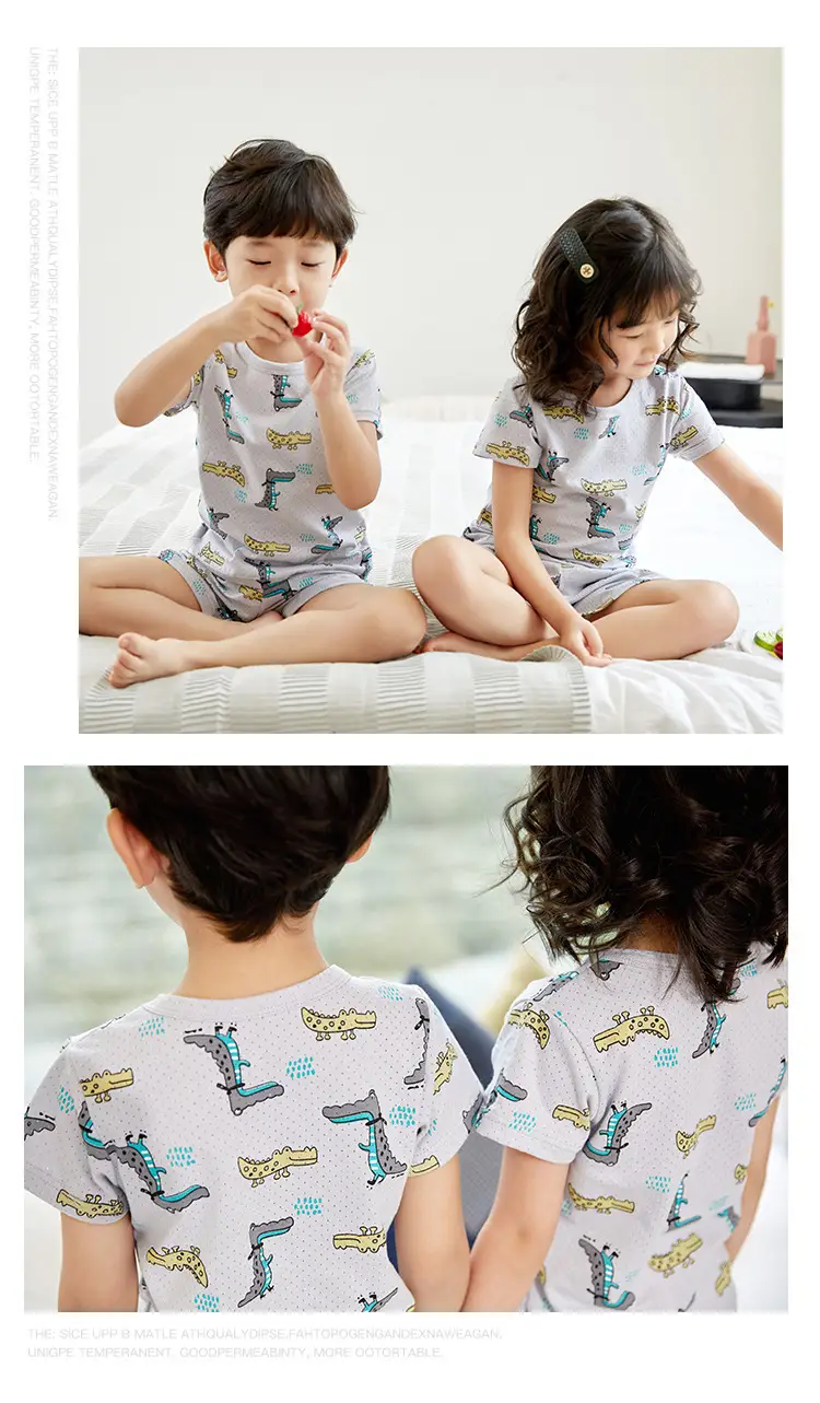 Children Cotton Printed Shorts Set Yellow Summer Pajamas — feature 24