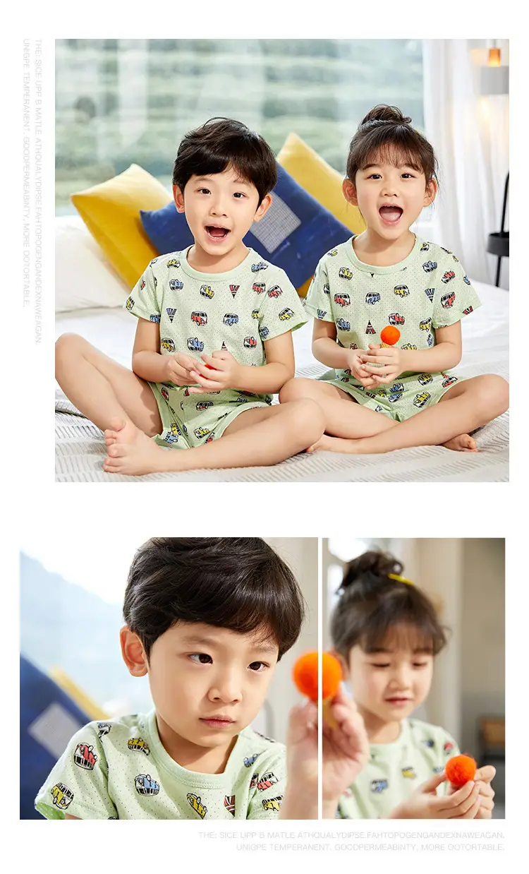 Children Cotton Printed Shorts Set Yellow Summer Pajamas — feature 9
