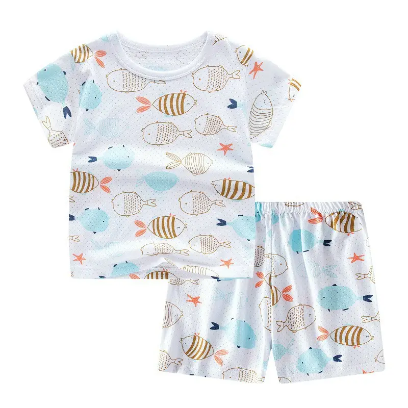 Children Cotton Printed Shorts Set Yellow Summer Pajamas