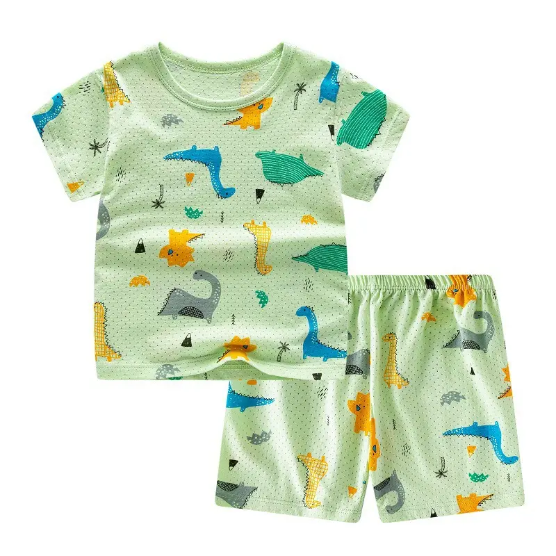 Children Cotton Printed Shorts Set Yellow Summer Pajamas